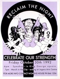 Artist: b'Inkahoots Ltd.' | Title: b'Reclaim the Night' | Date: 1990 | Technique: b'screenprint, printed in purple and black ink, from two stencils'