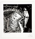 Artist: Higson, Shayne. | Title: up shit creek. | Date: 1991 | Technique: woodcut