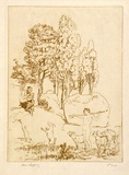 Artist: b'LINDSAY, Lionel' | Title: b'Evensong' | Date: 1917 | Technique: b'etching and drypoint, printed in black ink, from one plate' | Copyright: b'Courtesy of the National Library of Australia'