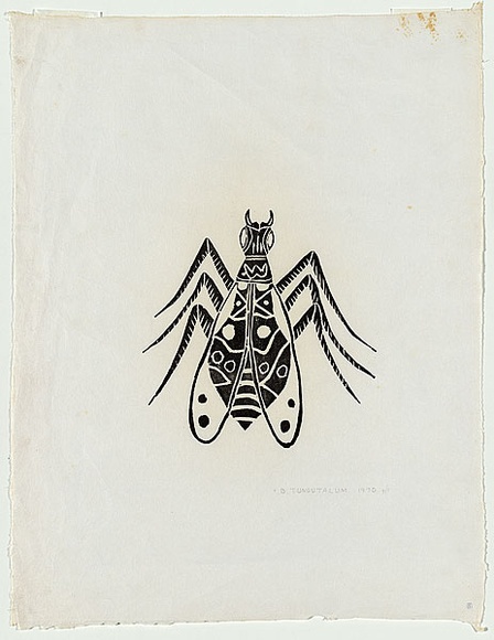 Artist: b'TUNGUTALUM, Bede' | Title: b'(Insect)' | Date: 1970 | Technique: b'woodcut, printed in black ink, from one block' | Copyright: b'\xc2\xa9 Bede Tungutalum, Licensed by VISCOPY, Australia' Artist: b'TUNGUTALUM, Bede' | Title: b'(Insect)' | Date: 1970 | Technique: b'woodcut, printed in black ink, from one block' | Copyright: b'\xc2\xa9 Bede Tungutalum, Licensed by VISCOPY, Australia'