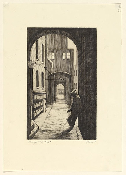 Artist: b'EWINS, Rod' | Title: b'Fishmongers Wharf, Billingsgate.' | Date: 1964 | Technique: b'line-engraving, printed in black ink, from one copper plate' Artist: b'EWINS, Rod' | Title: b'Fishmongers Wharf, Billingsgate.' | Date: 1964 | Technique: b'line-engraving, printed in black ink, from one copper plate'