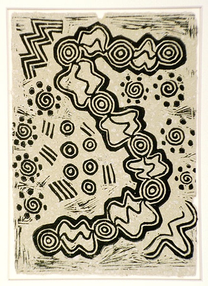 Artist: b'Leslie, Lawrence.' | Title: b'Mehi River Camp' | Date: 1995 | Technique: b'linocut, printed in black ink, from one block' Artist: b'Leslie, Lawrence.' | Title: b'Mehi River Camp' | Date: 1995 | Technique: b'linocut, printed in black ink, from one block'
