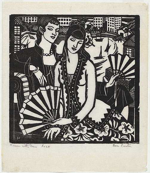 Artist: b'Proctor, Thea.' | Title: b'Women with fans' | Date: 1930 | Technique: b'woodcut, printed in black ink, from one block' | Copyright: b'\xc2\xa9 Art Gallery of New South Wales' Artist: b'Proctor, Thea.' | Title: b'Women with fans' | Date: 1930 | Technique: b'woodcut, printed in black ink, from one block' | Copyright: b'\xc2\xa9 Art Gallery of New South Wales'