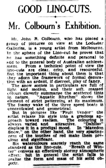 Title: Good lino-cuts. Mr. Colbourn's Exhibition.