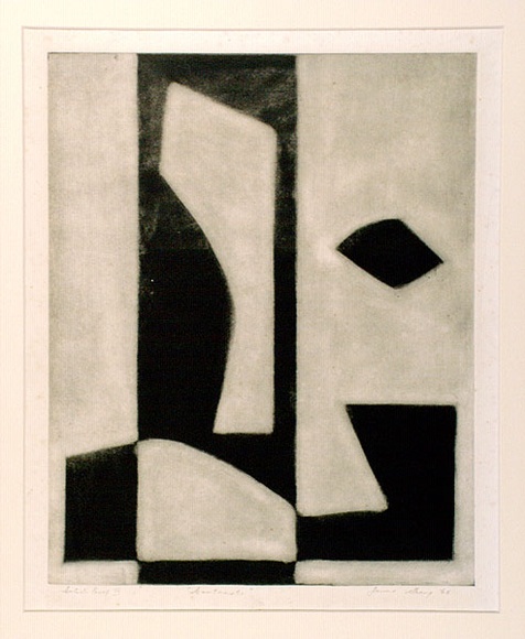 Artist: b'Sharp, James.' | Title: b'Contrasts' | Date: 1968 | Technique: b'aquatint, printed in black ink with plate-tone, from one plate' | Copyright: b'\xc2\xa9 Estate of James Sharp' Artist: b'Sharp, James.' | Title: b'Contrasts' | Date: 1968 | Technique: b'aquatint, printed in black ink with plate-tone, from one plate' | Copyright: b'\xc2\xa9 Estate of James Sharp'