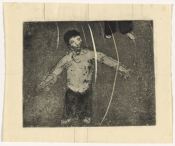 Artist: b'WILLIAMS, Fred' | Title: b'Midget' | Date: 1954-55 | Technique: b'etching, aquatint, engraving, and drypoint, printed in black ink, from one zinc plate' | Copyright: b'\xc2\xa9 Fred Williams Estate' Artist: b'WILLIAMS, Fred' | Title: b'Midget' | Date: 1954-55 | Technique: b'etching, aquatint, engraving, and drypoint, printed in black ink, from one zinc plate' | Copyright: b'\xc2\xa9 Fred Williams Estate'