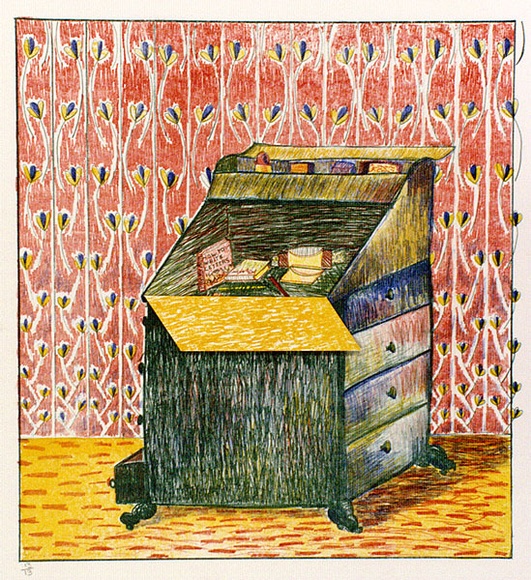Artist: b'Eager, Helen.' | Title: b'How to write letters.' | Date: 1975 | Technique: b'lithograph, printed in colour, from multiple plates; with cut section folding to reveal 2nd colour lithograph' Artist: b'Eager, Helen.' | Title: b'How to write letters.' | Date: 1975 | Technique: b'lithograph, printed in colour, from multiple plates; with cut section folding to reveal 2nd colour lithograph'