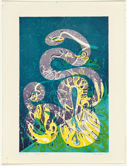 Artist: b'Rado, Ann.' | Title: b'Spanish dancer' | Date: 1992, April | Technique: b'lithograph, printed in purple, blue and yellow ink, from three stones'