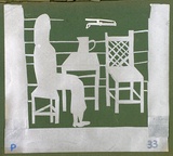 Artist: Blackman, Charles. | Title: Stencil (seated figure at table and chair). | Date: c.1952 | Technique: hand cut paper stencil, paint