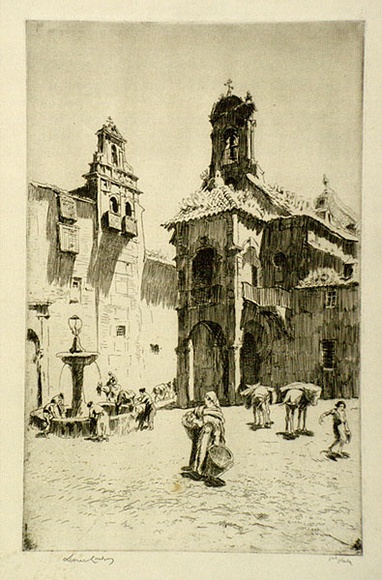 Artist: b'LINDSAY, Lionel' | Title: b'Dusty Spain' | Date: 1936 | Technique: b'etching, printed in brown ink with plate-tone, from one plate' | Copyright: b'Courtesy of the National Library of Australia' Artist: b'LINDSAY, Lionel' | Title: b'Dusty Spain' | Date: 1936 | Technique: b'etching, printed in brown ink with plate-tone, from one plate' | Copyright: b'Courtesy of the National Library of Australia'
