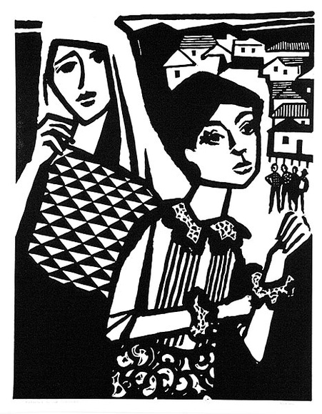 Artist: b'Rigby, John.' | Title: b'Evening in the suburbs' | Date: (1974?) | Technique: b'linocut, printed in black ink, from one block' | Copyright: b'This work appears on screen courtesy of the artist, John T. Rigby' Artist: b'Rigby, John.' | Title: b'Evening in the suburbs' | Date: (1974?) | Technique: b'linocut, printed in black ink, from one block' | Copyright: b'This work appears on screen courtesy of the artist, John T. Rigby'