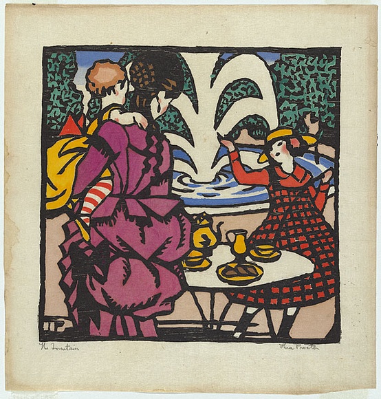 Artist: b'Proctor, Thea.' | Title: b'The fountain.' | Date: 1925 | Technique: b'woodcut, printed in black ink, from one block; hand-coloured' | Copyright: b'\xc2\xa9 Art Gallery of New South Wales'