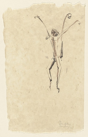 Artist: b'MACQUEEN, Mary' | Title: b'Spider monkey' | Date: 1977 | Technique: b'transfer-lithograph and lithograph, printed in colour, from two plates in brown and black ink' | Copyright: b'Courtesy Paulette Calhoun, for the estate of Mary Macqueen' Artist: b'MACQUEEN, Mary' | Title: b'Spider monkey' | Date: 1977 | Technique: b'transfer-lithograph and lithograph, printed in colour, from two plates in brown and black ink' | Copyright: b'Courtesy Paulette Calhoun, for the estate of Mary Macqueen'