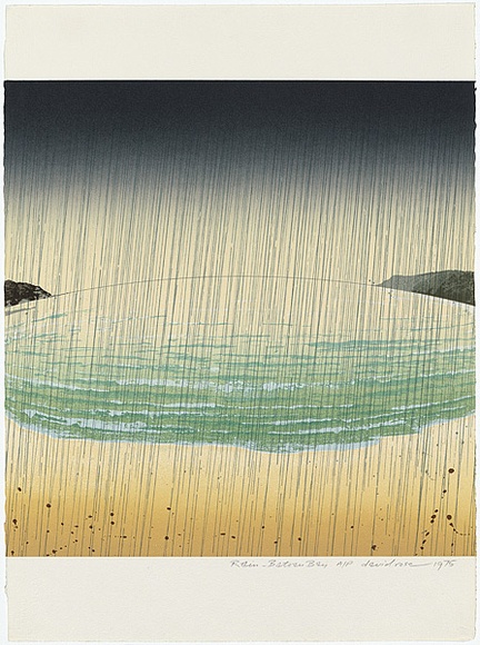 Artist: b'Rose, David.' | Title: b'Rain - Bateau Bay' | Date: 1975 | Technique: b'screenprint, printed in colour, from multiple stencils' Artist: b'Rose, David.' | Title: b'Rain - Bateau Bay' | Date: 1975 | Technique: b'screenprint, printed in colour, from multiple stencils'