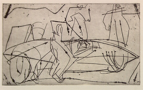 Artist: b'Furlonger, Joe.' | Title: b'Pit crew' | Date: 1992, May-July | Technique: b'etching and drypoint, printed in black ink, from one plate' Artist: b'Furlonger, Joe.' | Title: b'Pit crew' | Date: 1992, May-July | Technique: b'etching and drypoint, printed in black ink, from one plate'
