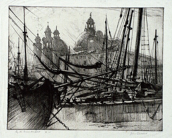 Artist: b'GOODCHILD, John' | Title: b'By the Maria della Salute' | Date: c.1932 | Technique: b'drypoint, printed in black ink, from one plate' Artist: b'GOODCHILD, John' | Title: b'By the Maria della Salute' | Date: c.1932 | Technique: b'drypoint, printed in black ink, from one plate'