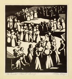 Artist: Fry, Ella. | Title: The marketplace in Limoges. | Date: 1942 | Technique: linocut, printed in black ink, from one block