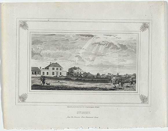 Artist: b'Carmichael, John.' | Title: b'Sydney from the Domain near Government House.' | Date: 1829 | Technique: b'engraving, printed in black ink, from one copper plate' Artist: b'Carmichael, John.' | Title: b'Sydney from the Domain near Government House.' | Date: 1829 | Technique: b'engraving, printed in black ink, from one copper plate'
