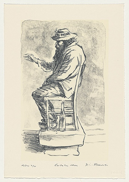 Artist: b'AMOR, Rick' | Title: b'Catalan man' | Date: 1991 - 1992, November - January | Technique: b'lithograph, printed in black with cream tint, from two plates' | Copyright: b'Image reproduced courtesy the artist and Niagara Galleries, Melbourne' Artist: b'AMOR, Rick' | Title: b'Catalan man' | Date: 1991 - 1992, November - January | Technique: b'lithograph, printed in black with cream tint, from two plates' | Copyright: b'Image reproduced courtesy the artist and Niagara Galleries, Melbourne'