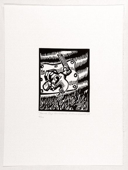 Artist: b'Lovell, Helena.' | Title: b'Tank tap unlocked.' | Date: 1988 | Technique: b'linocut, printed in black ink, from one block' Artist: b'Lovell, Helena.' | Title: b'Tank tap unlocked.' | Date: 1988 | Technique: b'linocut, printed in black ink, from one block'