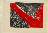 Artist: UNKNOWN, WORKER ARTISTS, SYDNEY, NSW | Title: Not titled (speaker and crowd). | Date: 1933 | Technique: linocut, printed in colour, from two blocks (black and red)