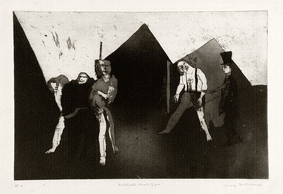 Artist: b'BALDESSIN, George' | Title: b'Ultimate death of E.M.' | Date: 1964 | Technique: b'etching and aquatint, printed in black ink, from one plate' Artist: b'BALDESSIN, George' | Title: b'Ultimate death of E.M.' | Date: 1964 | Technique: b'etching and aquatint, printed in black ink, from one plate'