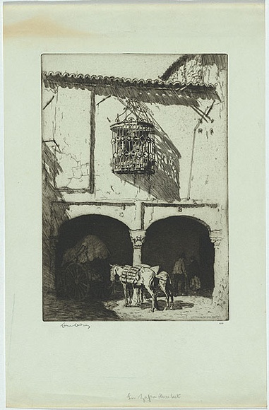Artist: b'LINDSAY, Lionel' | Title: b'In Zafra market, Spain' | Date: 1929 | Technique: b'etching, printed in brown ink, from one plate' | Copyright: b'Courtesy of the National Library of Australia' Artist: b'LINDSAY, Lionel' | Title: b'In Zafra market, Spain' | Date: 1929 | Technique: b'etching, printed in brown ink, from one plate' | Copyright: b'Courtesy of the National Library of Australia'
