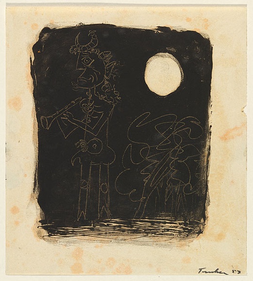 Artist: b'Tucker, Albert.' | Title: b'Pan' | Date: (1953) | Technique: b'monotype, printed in black ink, from one plate' | Copyright: b'\xc2\xa9 Barbara Tucker courtesy Barbara Tucker' Artist: b'Tucker, Albert.' | Title: b'Pan' | Date: (1953) | Technique: b'monotype, printed in black ink, from one plate' | Copyright: b'\xc2\xa9 Barbara Tucker courtesy Barbara Tucker'