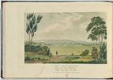Artist: b'Lycett, Joseph.' | Title: b'View of Windsor, upon the River Hawkesbury, New South Wales.' | Date: 1824 | Technique: b'etching, aquatint and roulette, printed in black ink, from one copper plate; hand-coloured'