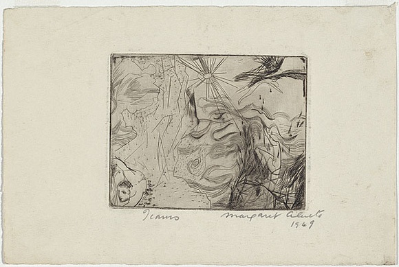 Artist: b'Cilento, Margaret.' | Title: b'Icarus.' | Date: 1949 | Technique: b'engraving and foul biting, printed in black ink with plate-tone, from one plate' Artist: b'Cilento, Margaret.' | Title: b'Icarus.' | Date: 1949 | Technique: b'engraving and foul biting, printed in black ink with plate-tone, from one plate'