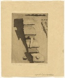 Artist: b'Traill, Jessie.' | Title: b'Beehives in the snow.' | Date: 1929 | Technique: b'etching, printed in warm black ink with plate-tone, from one plate'