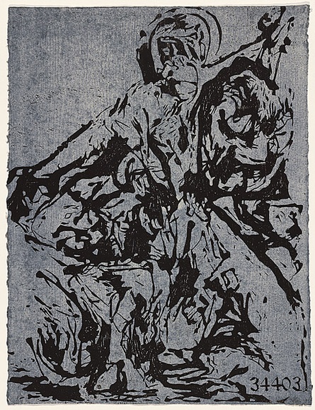 Artist: b'Tillers, Imants.' | Title: b'Flight at 34403' | Date: 1993 | Technique: b'woodcut, printed in white and black ink, from two blocks' | Copyright: b'Courtesy of the artist' Artist: b'Tillers, Imants.' | Title: b'Flight at 34403' | Date: 1993 | Technique: b'woodcut, printed in white and black ink, from two blocks' | Copyright: b'Courtesy of the artist'