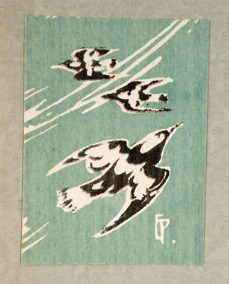 Artist: b'Palmer, Ethleen.' | Title: b'(Flying birds)' | Date: c.1955 | Technique: b'screenprint, printed in colour, from multiple stencils' Artist: b'Palmer, Ethleen.' | Title: b'(Flying birds)' | Date: c.1955 | Technique: b'screenprint, printed in colour, from multiple stencils'