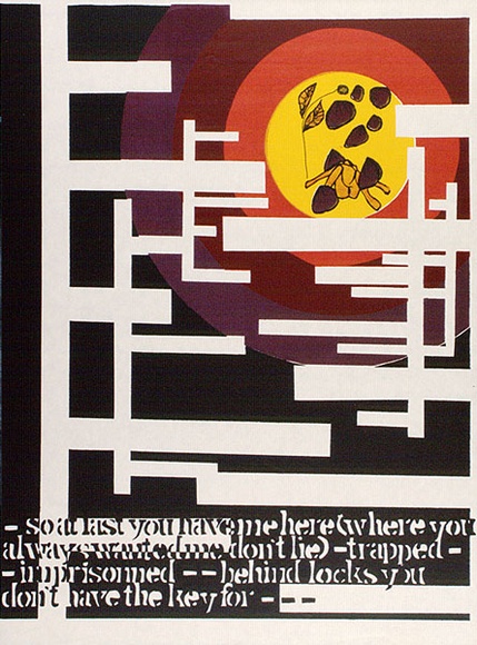 Artist: b'Tilley, Lorna.' | Title: b'Trapped' | Date: 1973 | Technique: b'screenprint, printed in colour, from multiple stencils' Artist: b'Tilley, Lorna.' | Title: b'Trapped' | Date: 1973 | Technique: b'screenprint, printed in colour, from multiple stencils'