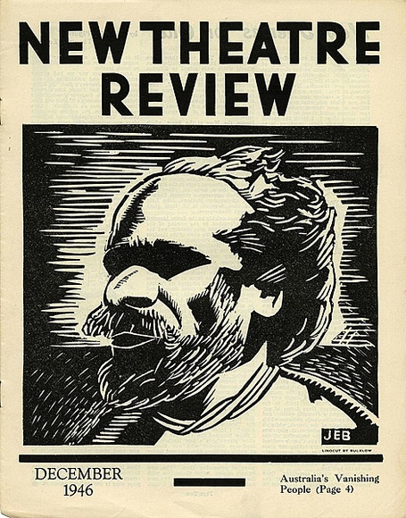 Title: b'New theatre review: December 1946' | Date: November 1946 | Technique: b'linocut, printed in black ink, from one block; letterpress text' Title: b'New theatre review: December 1946' | Date: November 1946 | Technique: b'linocut, printed in black ink, from one block; letterpress text'