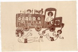 Artist: Kauage, Mathias. | Title: Pasinda trak [Passenger truck]. | Date: 1977 | Technique: screenprint, printed in brown ink, from one stencil