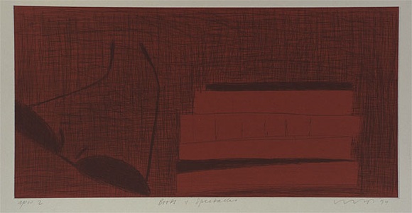 Artist: b'Lincoln, Kevin.' | Title: b'Books and spectacles' | Date: 1994 | Technique: b'etching and drypoint, printed in black ink, from one plate' Artist: b'Lincoln, Kevin.' | Title: b'Books and spectacles' | Date: 1994 | Technique: b'etching and drypoint, printed in black ink, from one plate'