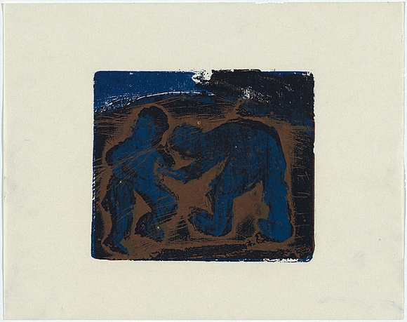 Artist: b'MADDOCK, Bea' | Title: b'Fighting figures' | Date: 1963 | Technique: b'relief-etching, from one copper plate; woodcut, from three blocks' Artist: b'MADDOCK, Bea' | Title: b'Fighting figures' | Date: 1963 | Technique: b'relief-etching, from one copper plate; woodcut, from three blocks'
