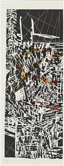 Artist: b'Marsden, David' | Title: b'Back and beyond (left panel)' | Date: 1990 | Technique: b'woodcut, printed in colour, from multiple blocks' Artist: b'Marsden, David' | Title: b'Back and beyond (left panel)' | Date: 1990 | Technique: b'woodcut, printed in colour, from multiple blocks'