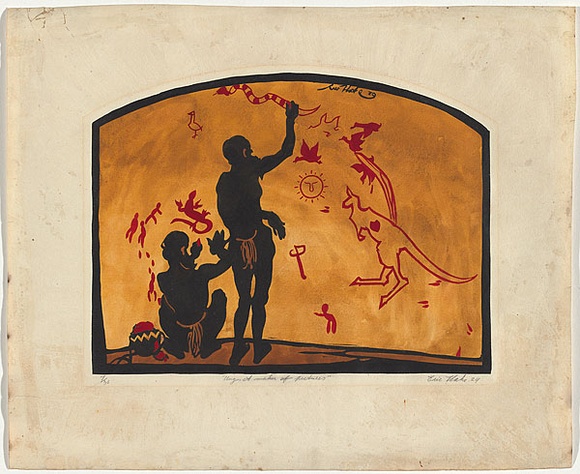 Artist: b'Thake, Eric.' | Title: b'Ung, a maker of pictures' | Date: 1929 | Technique: b'linocut, printed in black ink, from one block' Artist: b'Thake, Eric.' | Title: b'Ung, a maker of pictures' | Date: 1929 | Technique: b'linocut, printed in black ink, from one block'
