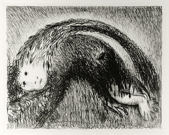 Artist: b'BOYD, Arthur' | Title: b'The Wolf of Gubbio with St Francis in a bent tree.' | Date: (1965) | Technique: b'lithograph, printed in black ink, from one plate' | Copyright: b'Reproduced with permission of Bundanon Trust' Artist: b'BOYD, Arthur' | Title: b'The Wolf of Gubbio with St Francis in a bent tree.' | Date: (1965) | Technique: b'lithograph, printed in black ink, from one plate' | Copyright: b'Reproduced with permission of Bundanon Trust'
