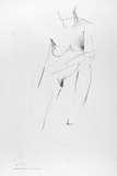 Artist: Powditch, Peter. | Title: not titled [standing female nude - raised knee supporting elbow] | Date: c.1972 | Technique: lithograph, printed in black ink, from one plate