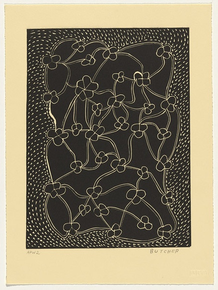 Artist: b'Cherel, Kumanjayi (Butcher).' | Title: b'Garringardi' | Date: 1994, October-November | Technique: b'linocut, printed in black ink, from one block' Artist: b'Cherel, Kumanjayi (Butcher).' | Title: b'Garringardi' | Date: 1994, October-November | Technique: b'linocut, printed in black ink, from one block'