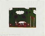 Artist: Jedrzejewski, Joseph. | Title: not titled [car race] | Technique: linocut, printed in colour, from multiple blocks