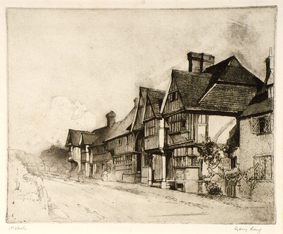 Artist: b'Long, Sydney.' | Title: b'Old houses, Chiddingstone' | Date: 1919 | Technique: b'line-etching and aquatint, printed in brown ink, from one copper plate' | Copyright: b'Reproduced with the kind permission of the Ophthalmic Research Institute of Australia'