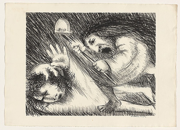 Artist: b'BOYD, Arthur' | Title: b'St Francis being beaten by his father.' | Date: (1965) | Technique: b'lithograph, printed in black ink, from one plate' | Copyright: b'This work appears on screen courtesy of Bundanon Trust' Artist: b'BOYD, Arthur' | Title: b'St Francis being beaten by his father.' | Date: (1965) | Technique: b'lithograph, printed in black ink, from one plate' | Copyright: b'This work appears on screen courtesy of Bundanon Trust'