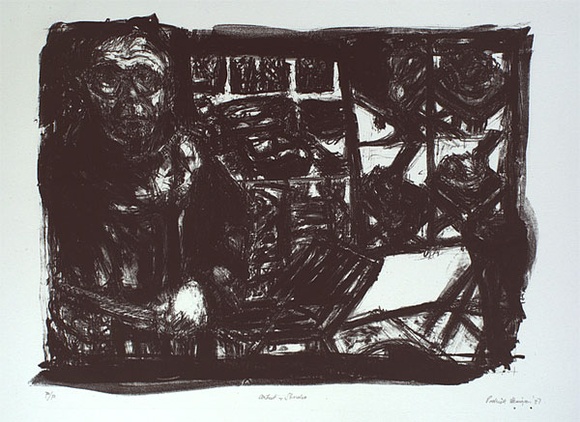 Artist: b'Henigan, Patrick.' | Title: b'Artist and studio' | Date: 1987 | Technique: b'lithograph, printed in black ink, from one stone' Artist: b'Henigan, Patrick.' | Title: b'Artist and studio' | Date: 1987 | Technique: b'lithograph, printed in black ink, from one stone'