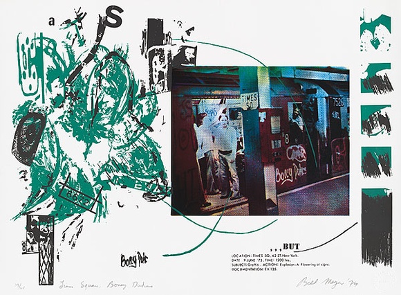 Artist: b'MEYER, Bill' | Title: b'Times Square, Boney Dukes' | Date: 1974-75 | Technique: b'screenprint, printed in colour, from multiple screens (photo colour separations and hand cut stencils)' | Copyright: b'\xc2\xa9 Bill Meyer' Artist: b'MEYER, Bill' | Title: b'Times Square, Boney Dukes' | Date: 1974-75 | Technique: b'screenprint, printed in colour, from multiple screens (photo colour separations and hand cut stencils)' | Copyright: b'\xc2\xa9 Bill Meyer'