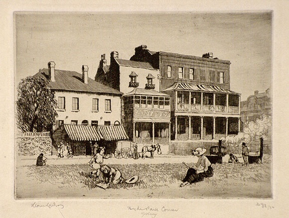 Artist: b'LINDSAY, Lionel' | Title: b'Hyde Park corner, Sydney' | Date: 1913 | Technique: b'etching, printed in black ink with plate-tone, from one plate' | Copyright: b'Courtesy of the National Library of Australia' Artist: b'LINDSAY, Lionel' | Title: b'Hyde Park corner, Sydney' | Date: 1913 | Technique: b'etching, printed in black ink with plate-tone, from one plate' | Copyright: b'Courtesy of the National Library of Australia'