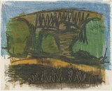 Artist: MADDOCK, Bea | Title: (Landscape with trees: study for a lithograph | Date: 1961 | Technique: monotype, printed in colour; additional drawing in wax crayon